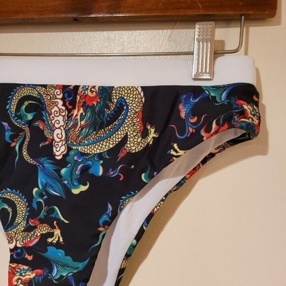 Shein Chinese Dragon Printed High Waisted Cheeky Bikini Swim Bottoms Size M - Picture 3 of 9